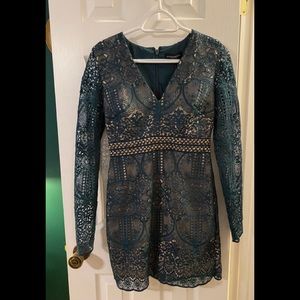 Green lace long sleeve dress